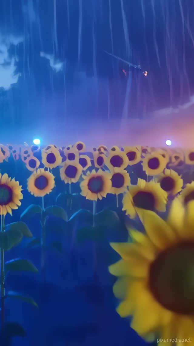 Neon Rain on Sunflower Field - Water & Liquid AI stock